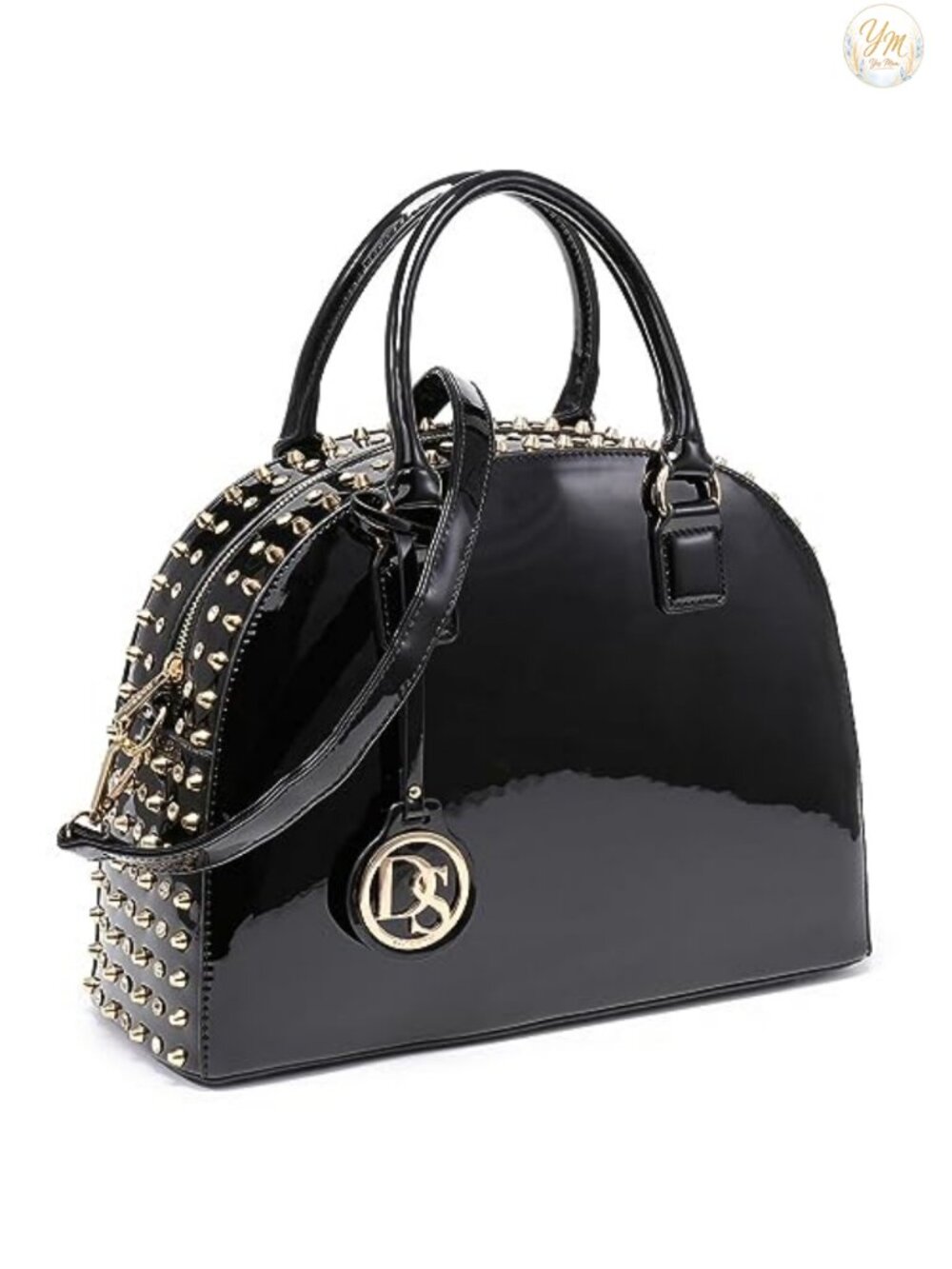 Faux Patent Leather Dome Satchel Purse Work Tote Structured Shoulder Bag with